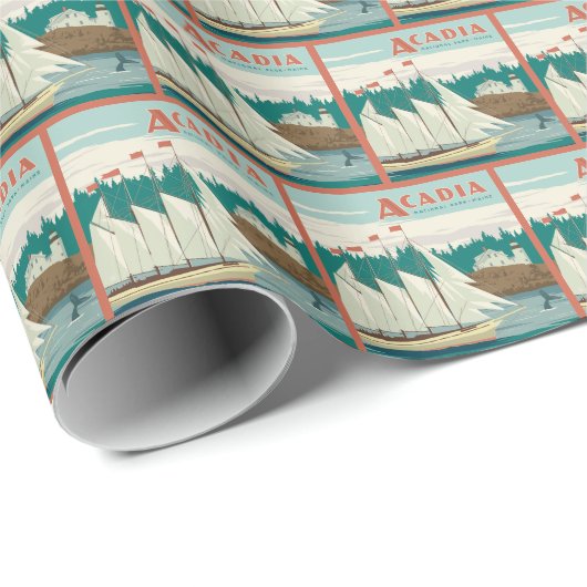 Acadia National Park, Maine | Sailboat & Whale Geschenkpapier (Rolleneckpunkt)