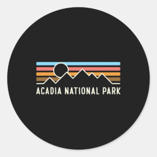 Acadia National Park Retro Berglinien Camping Runder Aufkleber