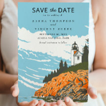 Acadia National Park Save The Date Retro