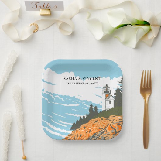 Acadia National Park Wedding Retro Pappteller (Hochzeit)