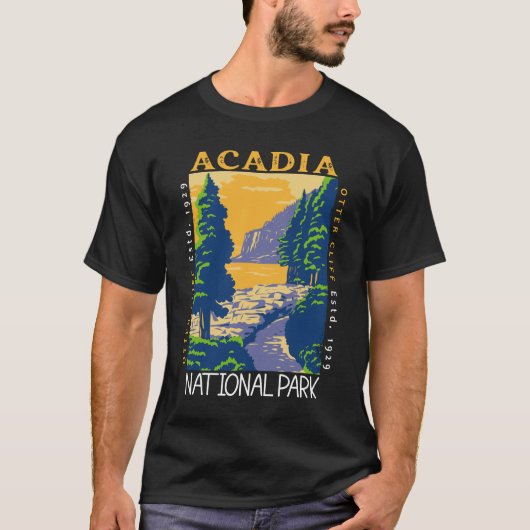 Acadia Nationalpark Bar Hafen Otter Cliff Retro T-Shirt (Vorderseite)
