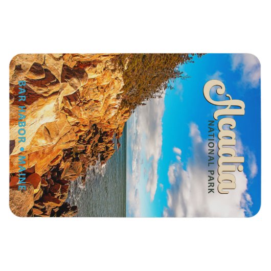 Acadia Nationalpark Bar Hafen Wasserfarbe Magnet (Horizontal)