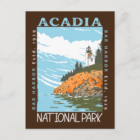 Acadia Nationalpark Bar Harbour Leuchtturm Vintag Postkarte (Vorderseite)