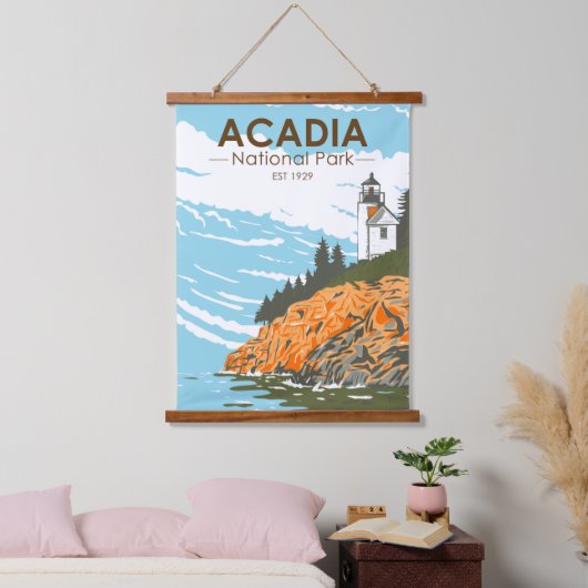 Acadia Nationalpark Bar Harbour Lighthouse Wandteppich Mit Holzrahmen (Schlafzimmer)