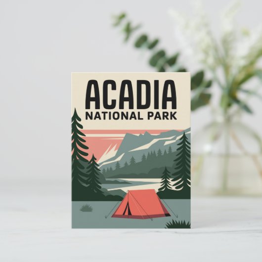 Acadia Nationalpark Camping Vintag Postkarte (Stehend Vorderseite)