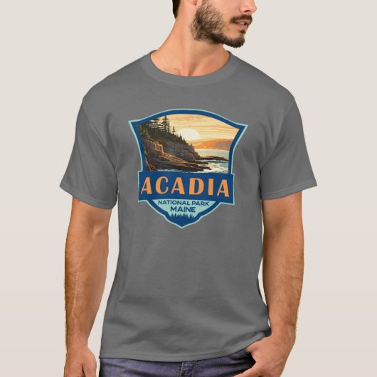 Acadia Nationalpark Illustration Reisen zurück T-Shirt (Vorderseite)