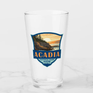 Acadia Nationalpark Illustration Retro Abzeichen Glas