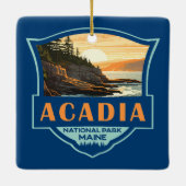 Acadia Nationalpark Illustration Retro Abzeichen Keramikornament (Rückseite)