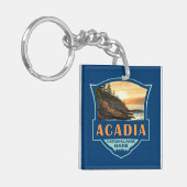 Acadia Nationalpark Illustration Retro Abzeichen Schlüsselanhänger (Vorderseite links)