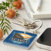 Acadia Nationalpark Illustration Retro Abzeichen Schlüsselanhänger (Vorderseite rechts)