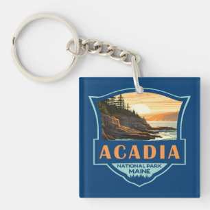 Acadia Nationalpark Illustration Retro Abzeichen Schlüsselanhänger