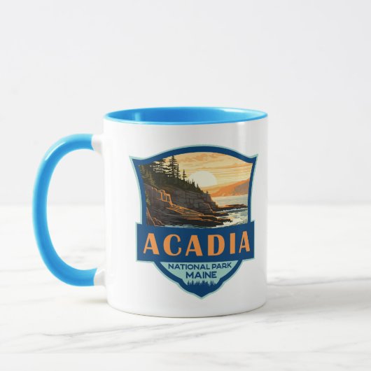 Acadia Nationalpark Illustration Retro Abzeichen Tasse (Links)
