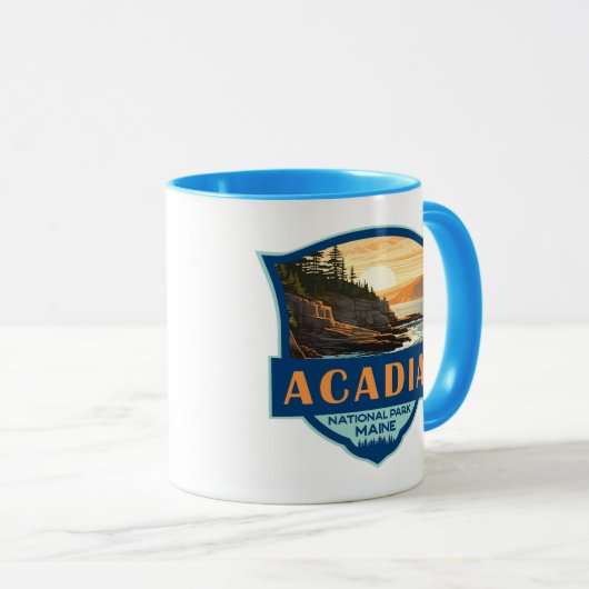 Acadia Nationalpark Illustration Retro Abzeichen Tasse (VorderseiteRechts)