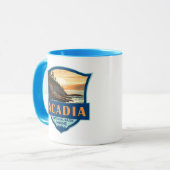 Acadia Nationalpark Illustration Retro Abzeichen Tasse (Vorderseite Links)