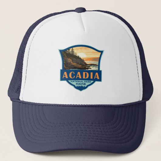Acadia Nationalpark Illustration Retro Abzeichen Truckerkappe (Vorderseite)
