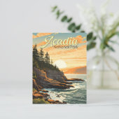 Acadia Nationalpark Illustration Retro Postkarte (Stehend Vorderseite)