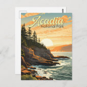 Acadia Nationalpark Illustration Retro Postkarte (Vorne/Hinten)