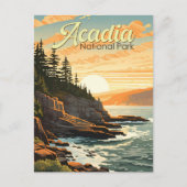 Acadia Nationalpark Illustration Retro Postkarte (Vorderseite)