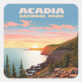 Acadia Nationalpark Maine Coast Retro Quadratischer Aufkleber