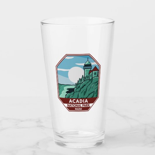 Acadia Nationalpark Maine Leuchtturm Retro Emblem Glas (Vorderseite)