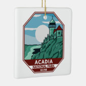 Acadia Nationalpark Maine Leuchtturm Retro Emblem Keramikornament (Rechts)