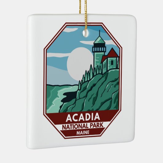 Acadia Nationalpark Maine Leuchtturm Retro Emblem Keramikornament (Rechts)