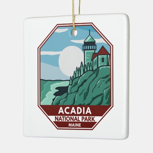 Acadia Nationalpark Maine Leuchtturm Retro Emblem Keramikornament (Links)