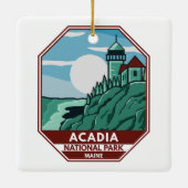 Acadia Nationalpark Maine Leuchtturm Retro Emblem Keramikornament (Rückseite)