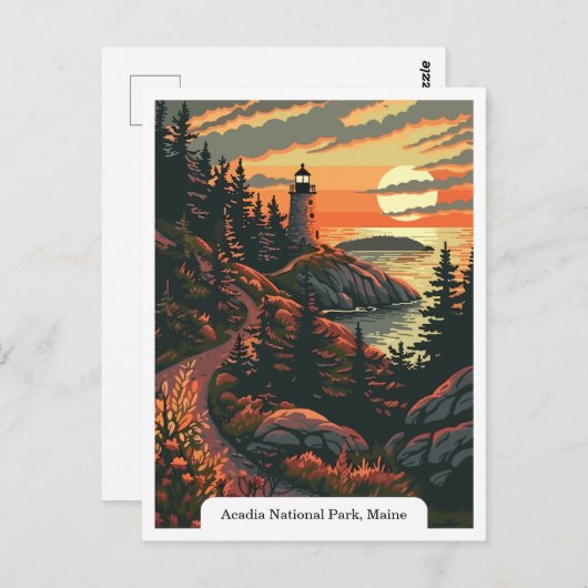Acadia Nationalpark, Maine Lighthouse Travel Postkarte (Vorne/Hinten)