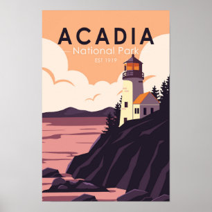 Acadia Nationalpark Maine Lighthouse Vintag Poster