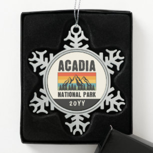 Acadia Nationalpark, Maine Retro Custom Year Schneeflocken Zinn-Ornament