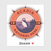 Acadia Nationalpark Puffin Retro Kompass Emblem Aufkleber (Blatt)