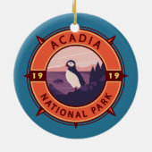 Acadia Nationalpark Puffin Retro Kompass Emblem Keramik Ornament (Hinten)