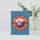 Acadia Nationalpark Puffin Retro Kompass Emblem Postkarte (Stehend Vorderseite)