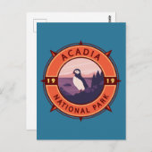 Acadia Nationalpark Puffin Retro Kompass Emblem Postkarte (Vorne/Hinten)