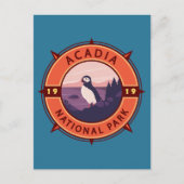 Acadia Nationalpark Puffin Retro Kompass Emblem Postkarte (Vorderseite)