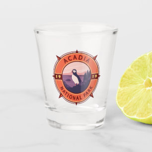 Acadia Nationalpark Puffin Retro Kompass Emblem Schnapsglas