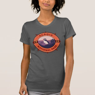 Acadia Nationalpark Puffin Retro Kompass Emblem T-Shirt