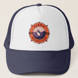 Acadia Nationalpark Puffin Retro Kompass Emblem Truckerkappe