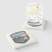 Acadia Nationalpark Sunset Abzeichen Steinuntersetzer (Seitenansicht)