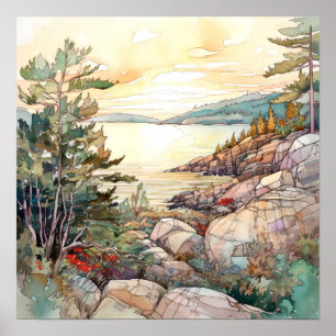 Acadia Nationalpark Wasserfarbenen Malerei Poster