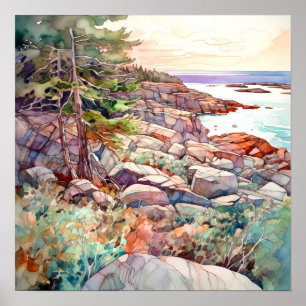Acadia Nationalpark Wasserfarbenen Malerei Poster