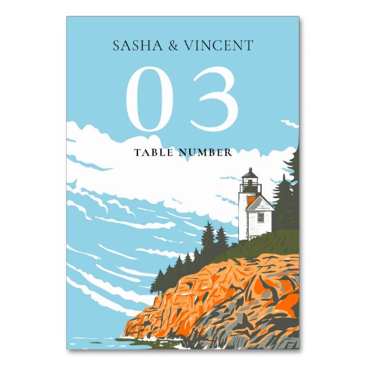 Acadia Nationalpark Wedding Retro Tischnummer (Vorderseite)