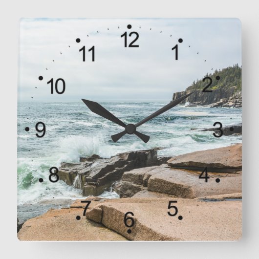 Acadia Ocean Waves Coastal Maine Square Wall Clock Quadratische Wanduhr (Vorderseite)