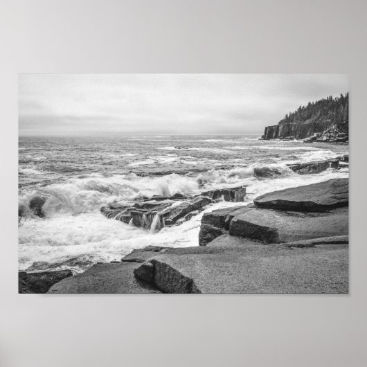 Acadia Rocky Coastline in Maine Black und White Poster (Vorne)