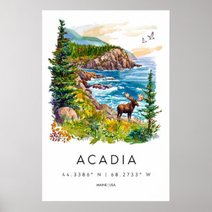 Acadia-Wasserfarbenposter Vintage Park Reise Skifa Poster