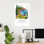 Acadia Watercolor Vintage Travel Poster Ski (Heimbüro)