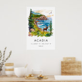 Acadia Watercolor Vintage Travel Poster Ski (Küche)
