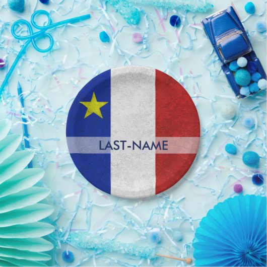 Acadian Flag Surname Distressed Grunge Personalize Pappteller (Party)