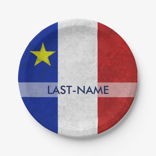 Acadian Flag Surname Distressed Grunge Personalize Pappteller (Vorderseite)